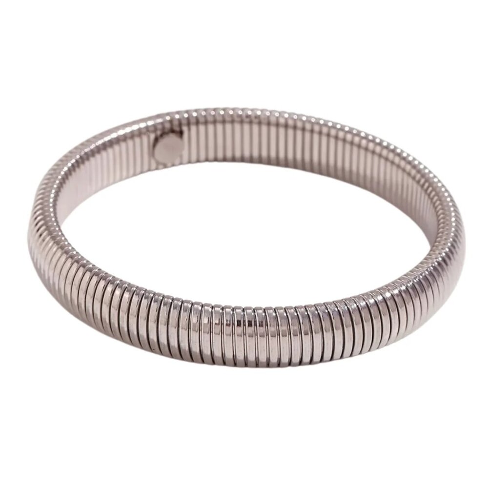 Snake Chain stretch bracelet by HJane Jewels. Silver Single Tube Bracelet - Picture 2 of 3